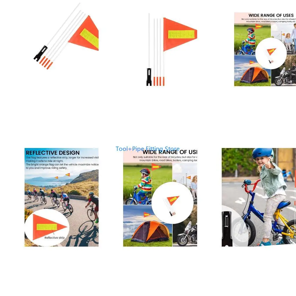 F92B 6 ft Adjustable Safety Flag For Bicycles Camp Tents High Visibility Reflective