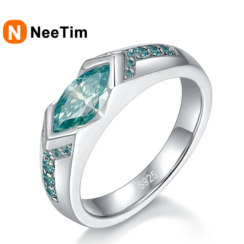 NeeTim Full Green Oval Moissanite Ring Lab Diamond S925 Sterling Sliver Wedding Band Engagement Party Rings For Women Gifts