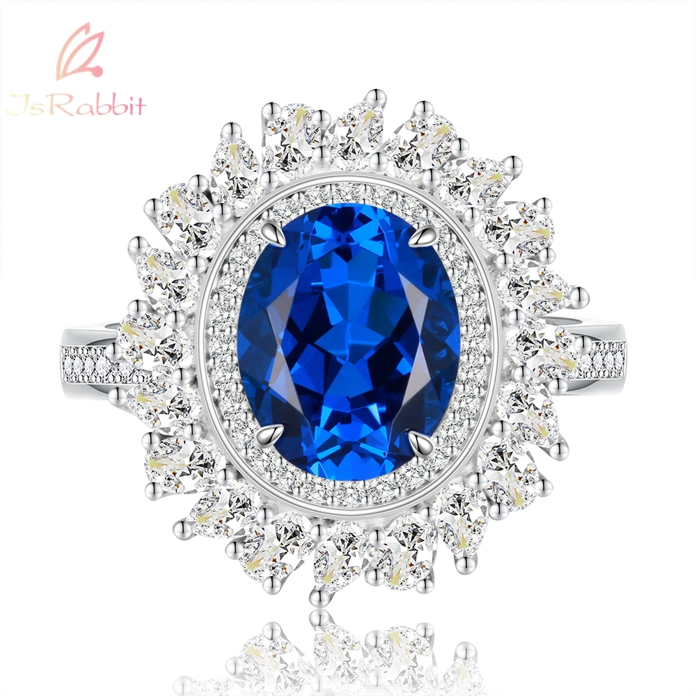 

IsRabbit 18K Gold Plated Oval 8*10MM Lab Grown Sapphire Vivid Royal Blue Ring 925 Sterling Silver Luxury Jewelry Drop Shipping