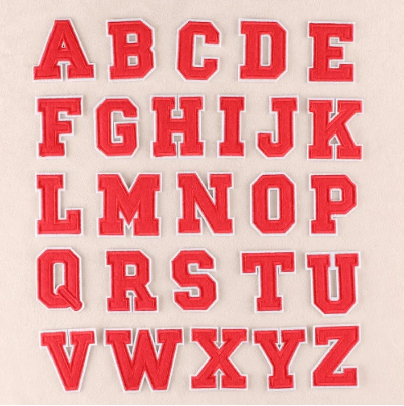 7Cm White Background Red Character Embroidery Cloth Sticker English Letters Towel Embroidery Patch Sticker Computer Embroidery