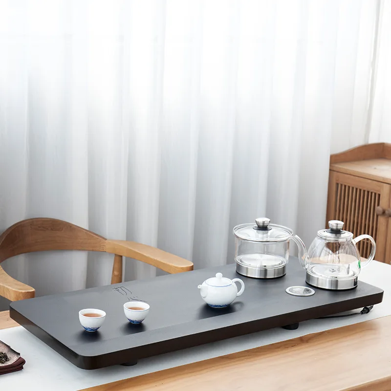 black stone tea tray induction cooker glass pan electrical kettle handmade heavy table for tea set rectangle serving trays new