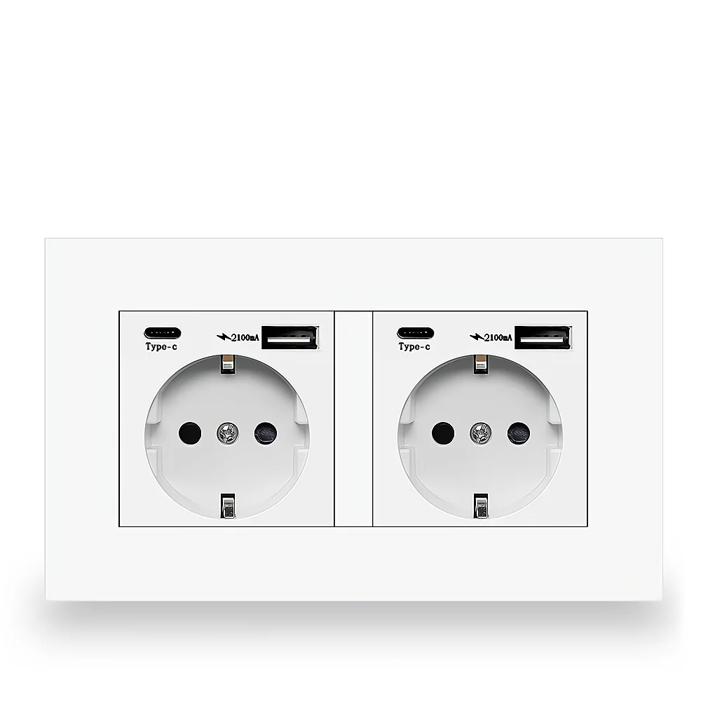 EIOMR EU standaard stopcontact, enkel en dubbel 220V 16A wit zwart pc-paneel EU-stopcontact, muur USB Type-C stekkers stopcontact voor thuis