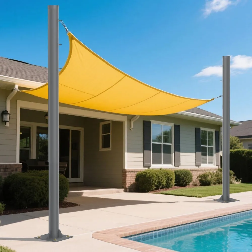 

2 Pack Sun Shade Poles 10Ft Shade Sail Poles with Flat Base 2.4" Diameter Heavy Duty Shade Sail Post with 3 Rings for Garden Yar