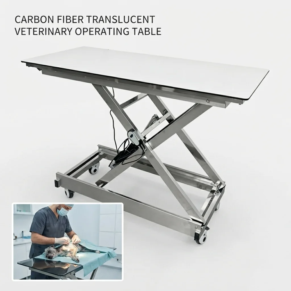 Electric Veterinary Operating Table X-ray Translucent Carbon Fiber Top Vet Surgery Table 304SS Base