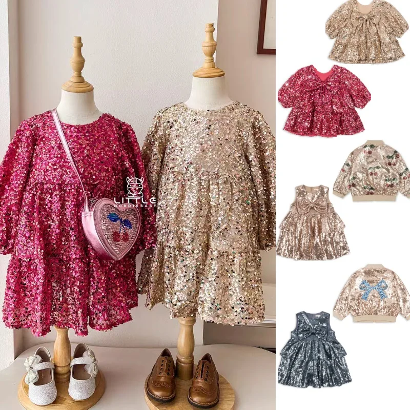 

Girls' Dress 2025 Autumn/Winter New Sparkling Fashion Christmas Children's Princess Dress Pure Cotton Warm Cherry Girls' Jacket