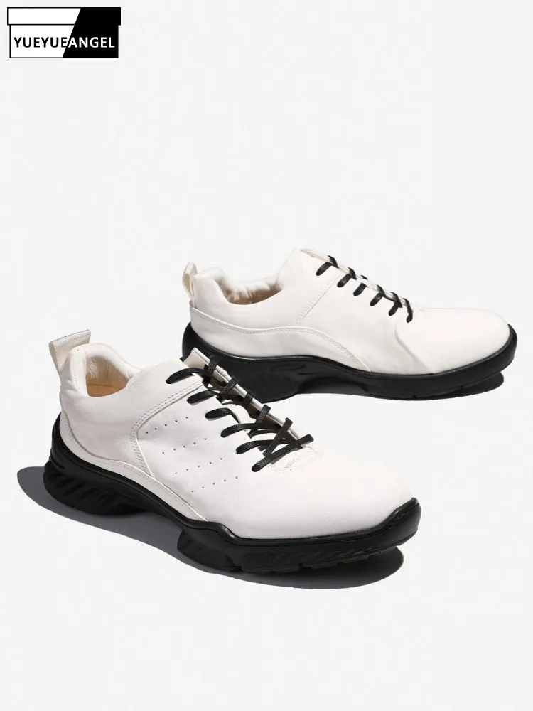 Lace-up Genuine Leather Mens Sneakers High Quality Kangaroo Leather Casual Shoes Handmade Comfortable Male Thick Soled Footwear