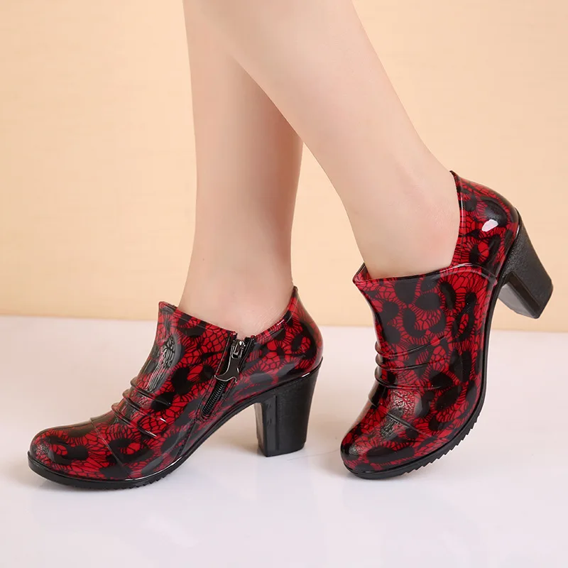 Women Fashion Flat New Arrivals Heels Ankle Rain Boots Patchwork Floral PVC Rainboots Waterproof Woman Water Shoes 2023 Shoes