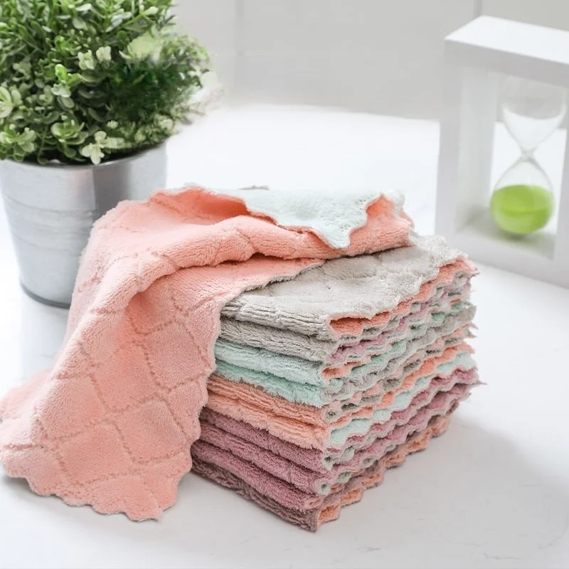 Soft Absorbent Quick Drying Reusable Kitchen Dish Towels Dishcloths Cleaning Rags Multi Color