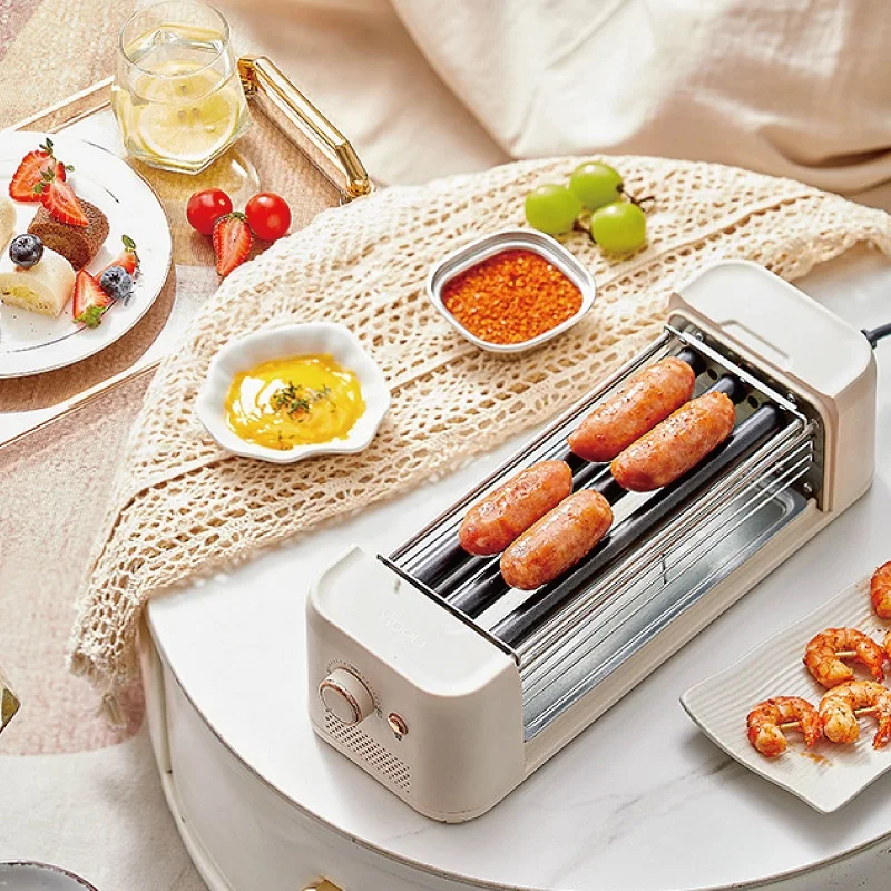 

500W Automatic Sausage Barbecue Machine Hot Dog Skewers Smokeless Non-stick Barbecue Grill Steak Frying Pan Kebab Grill Tool