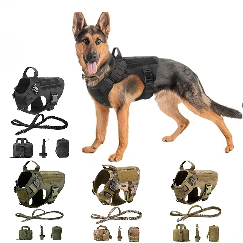 Tactical Dog Harness And Leash Set Metal Buckle Big Dog Vest German Shepherd Durable Pet Harness For Small Large Dogs Training