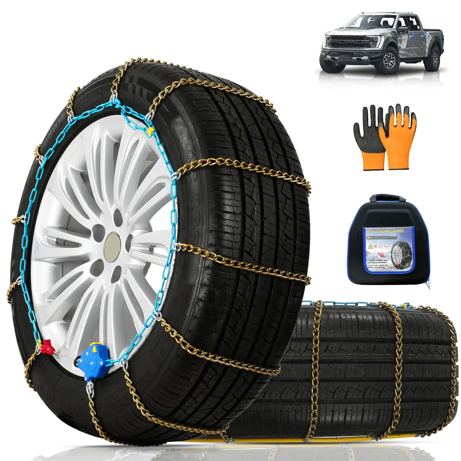 

Snow Chains For Cars SUV Pickup Trucks 3.7mm Alloy Steel Quick Install Set Of 2
