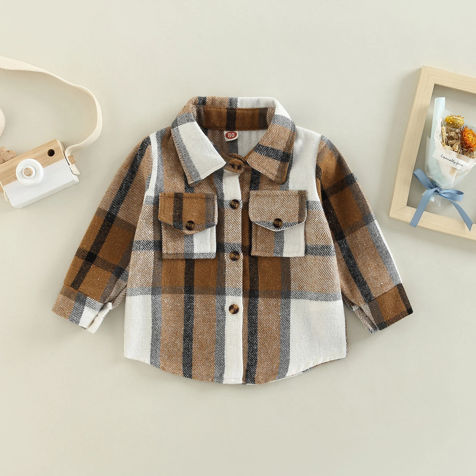 Autumn Boys and Girls Colorful Plaid Shirt Jacket Casual Lapel Long Sleeve Button Cardigan Jacket with Chest Pocket Shirt Coat