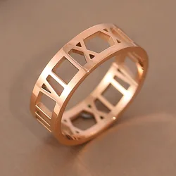 Hollow Out Roman Numerals Lovers Ring Rose Gold Color Woman Gift Fashion Stainless Steel Jewelry Never Fade