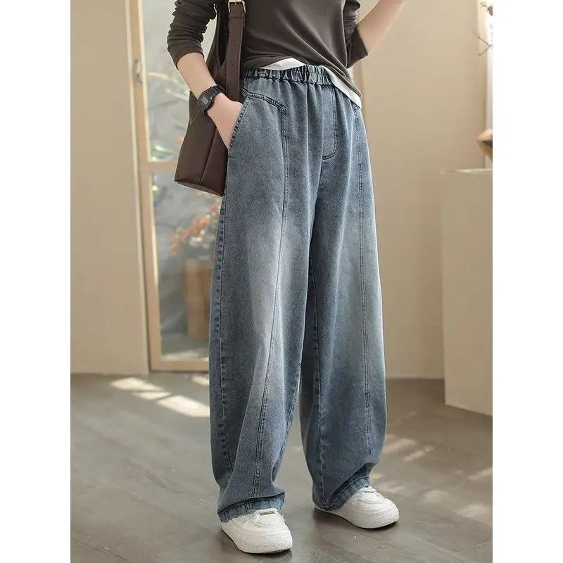 

Elastic Waisted Jeans New Loose Casual Straight Leg Women's Wear Haren Pants