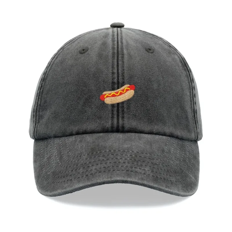 Hotdog Baseball Cap Vintage Washed Unisex Dad Hat Adjustable Faded Sports Sun Food Hiking Gardening Funny Summer Holiday