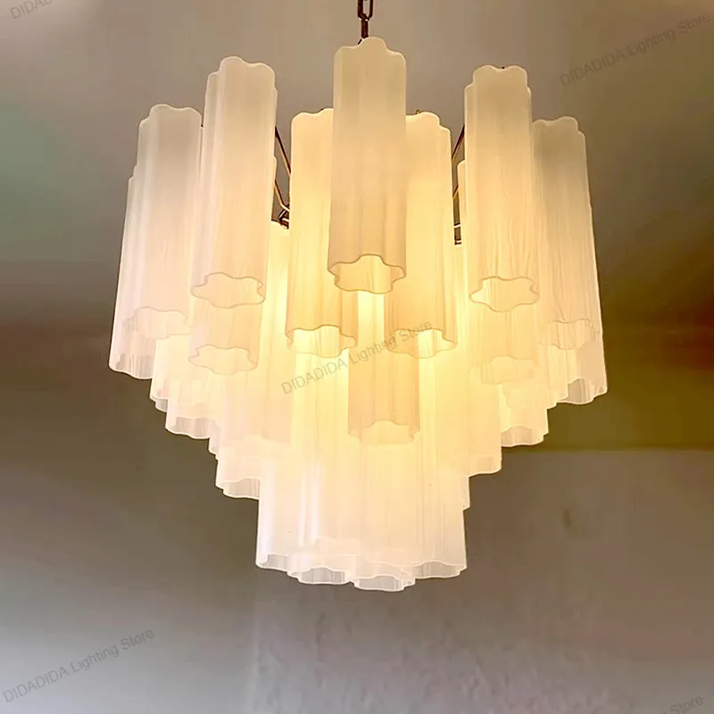 Modern Star Glass Tube Murano Pendant Lamp Circular Frosted White Smoke Grey Glass Stainless Steel Dimmable Lustre
