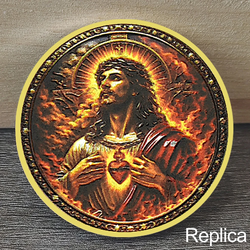 Jesus Sacred Heart Commemorative Coin Cross, Bible, Dove Design, Unique Christian Patriotic Collectible & Spiritual Gift replica
