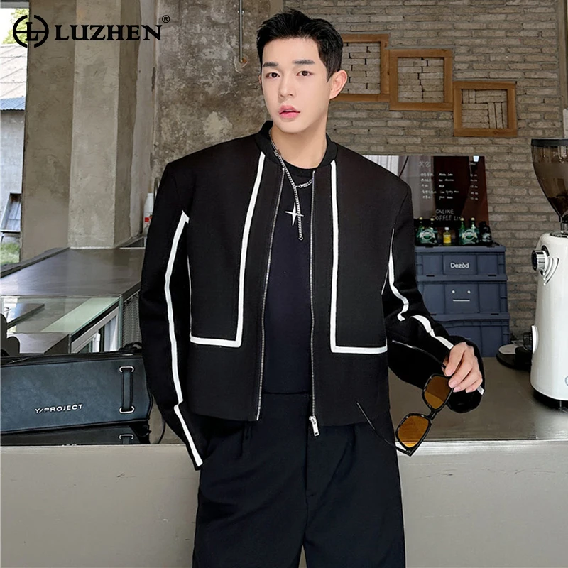 LUZHEN 2024 Autumn Fashion Color Contrast Stripe Original Short Casual Coat Men\'s High Street Elegant Trendy Jacket New LZ1157