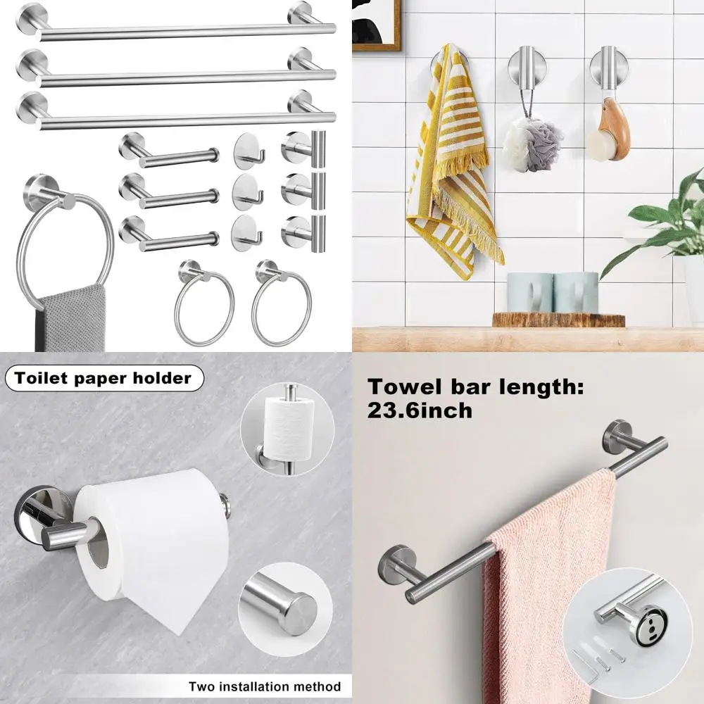 24-Inch Brushed Nickel Bathroom Hardware Set with Towel Bars, Robe Hooks, Rings, and Toilet Paper Holders