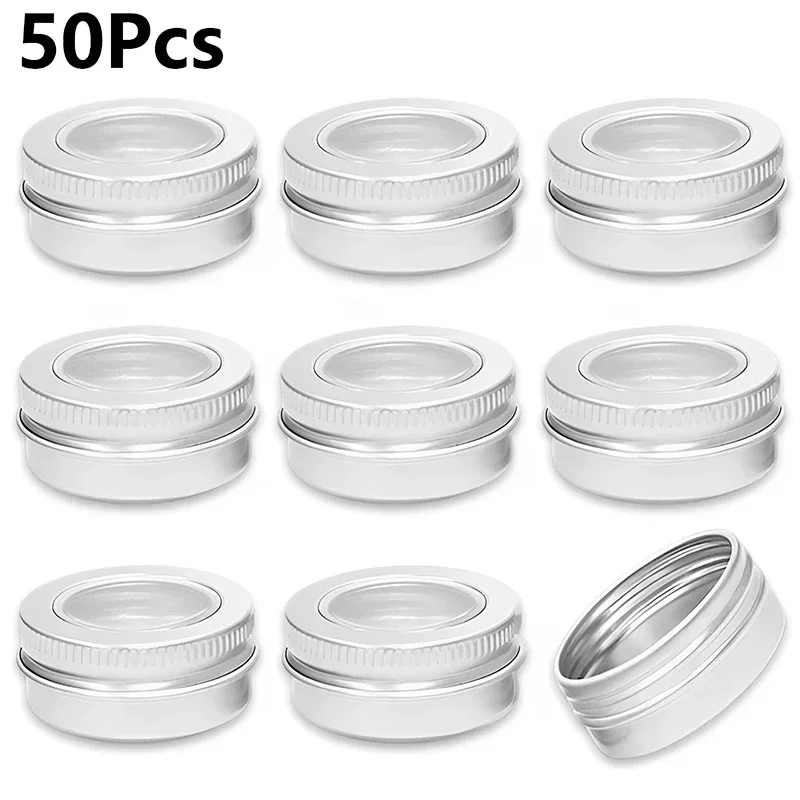 

50Pcs 15ml Refillable Aluminum Jars Clear Window Empty Lotion Cream Cosmetic Containers Portable Lip Balm Metal Boxes For Travel