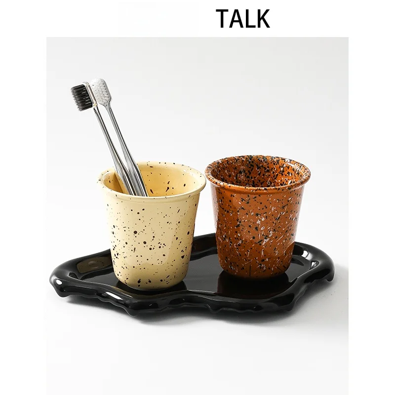 Japanese Style Ceramic Creative Spill Ink Mouth Rinse Cup Toothbrush Cup Wash Cup Set High Aesthetic Hotel Ornament Decorations