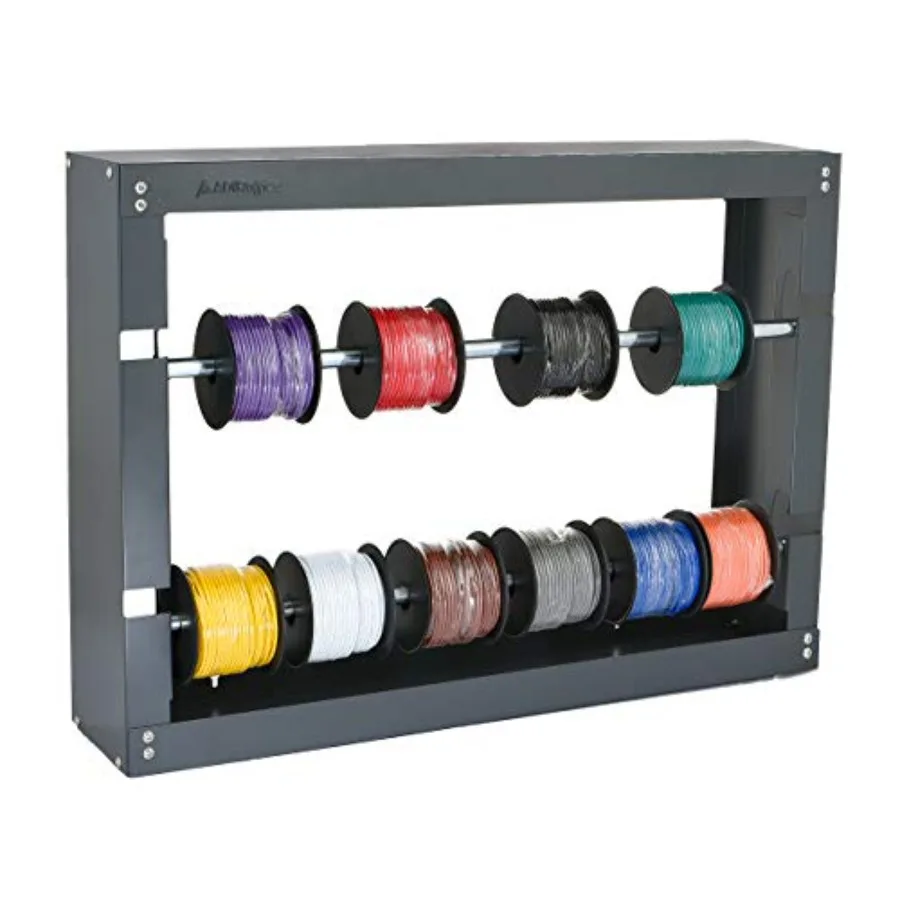 

Wire Spool Rack 2-Rod Heavy-Duty Wire Cable Dispenser Conduit Display Storage for Electrical Industrial Retail Use Grey