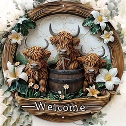 Attractive Highland Cow and Lily 8x8 inch aluminum signage UV and scratch resistant, easy to hang inside and outside decoration