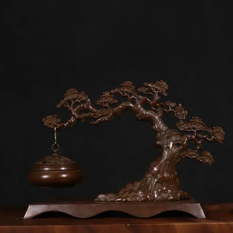 Pure Copper Hanging Incense Burner Chinese Style Eternal Pine Design Indoor Home Decor Sandalwood Holder Ornament Gift