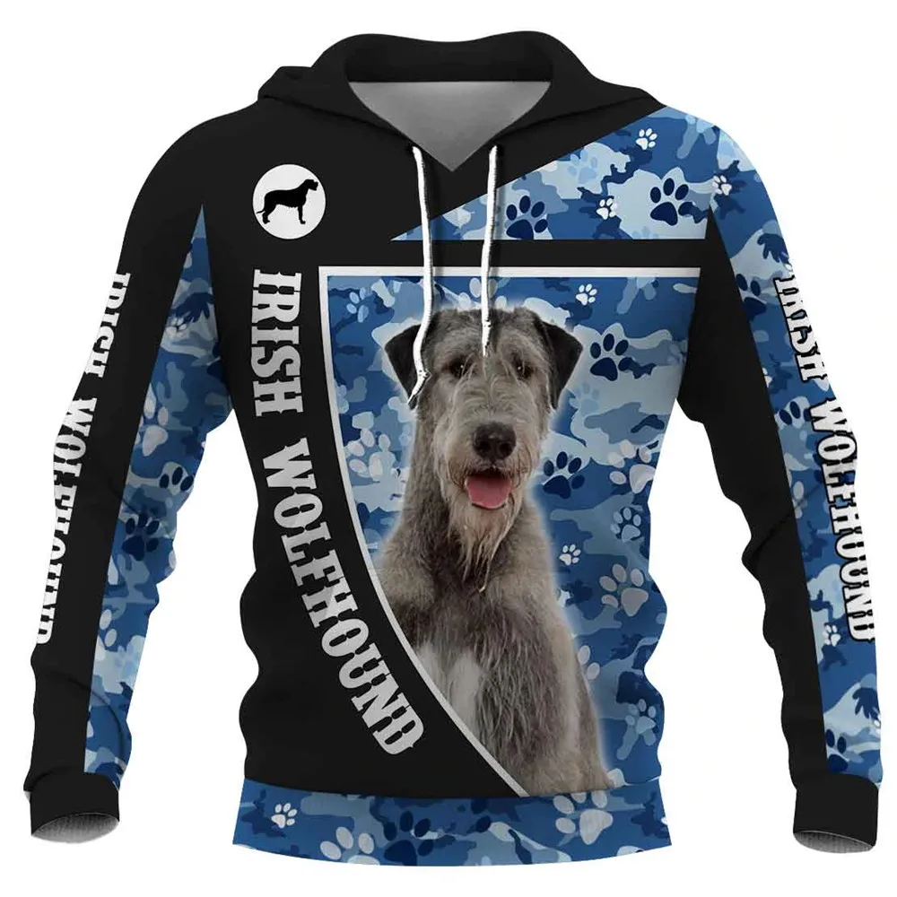 HX Fashion Animal Hoodies 3D Graphic Navy Camo Irish Wolfhound Printed Sweatshirts Animals Dog Whippet Sportswear