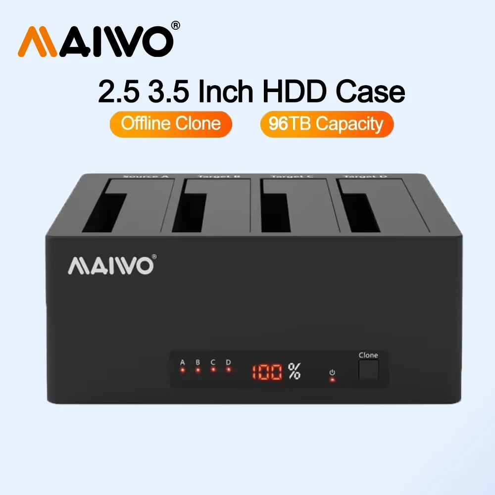 

MAIWO 4 Bay Hard Drive Enclosure Cloner for 2.5 3.5 Inch SATA HDD SSD USB 3.0/eSATA with LED Display UASP External HDD Case
