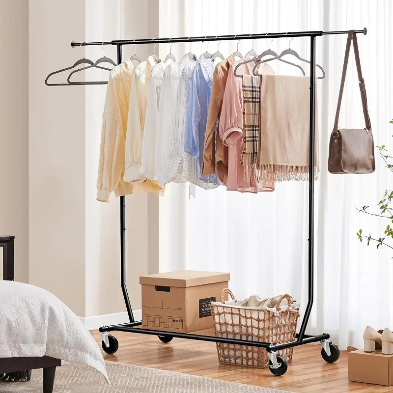 

Heavy Duty Clothing Garment Rack, Rolling Clothes Organizer With Wheels & Extendable Rod, Adjustable Clothes Hanger Fo