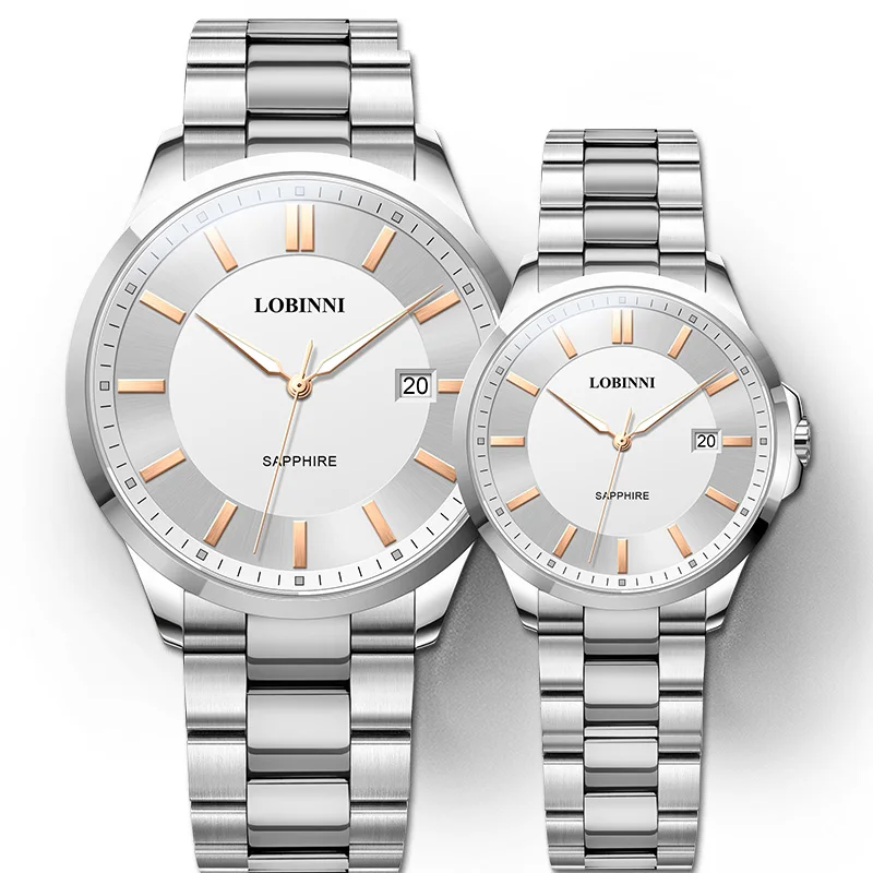 LOBINNI Couples Watch A Pair Of Business Quartz Watch Sapphire Glass Waterproof Watch Luminous Hands Steel Strap Watches