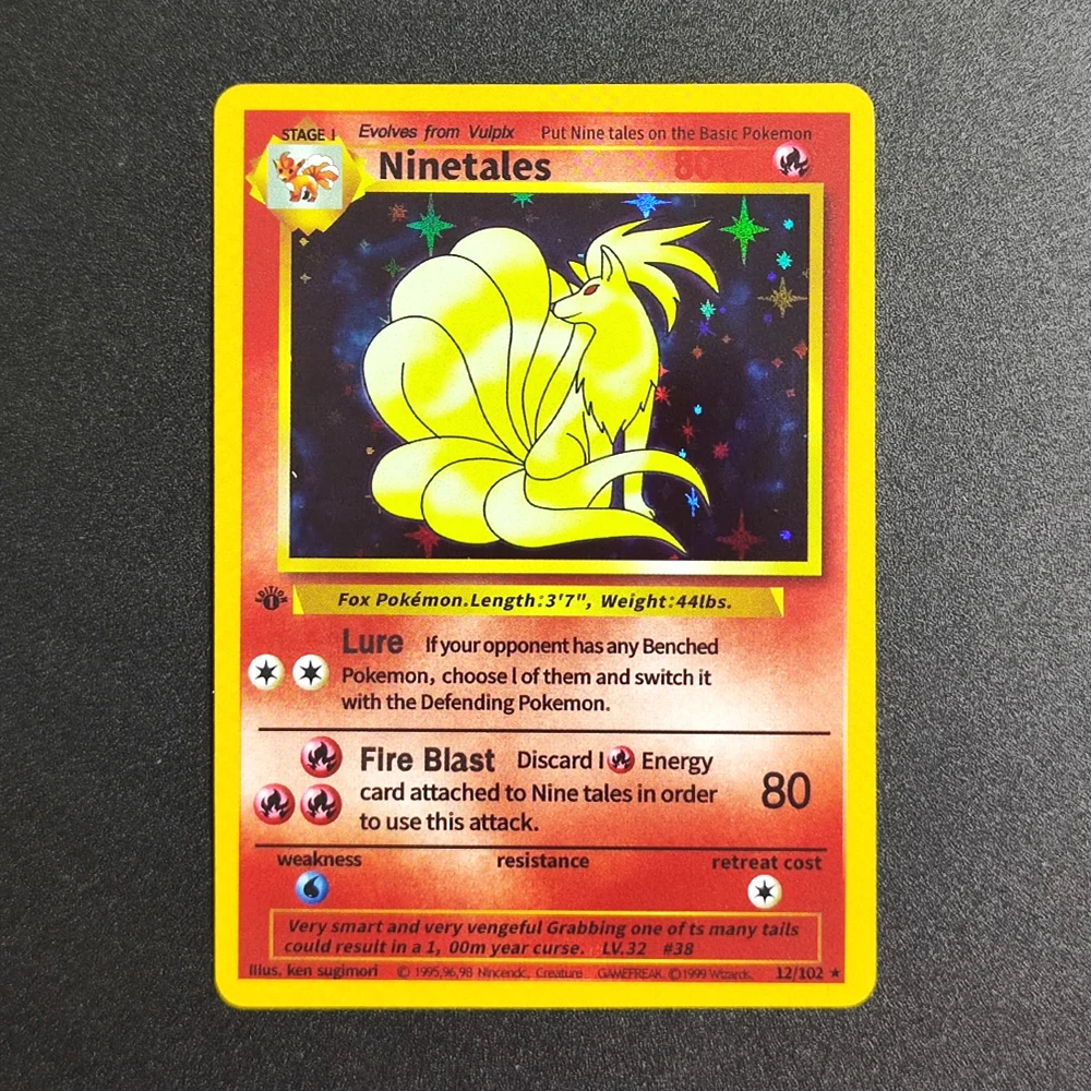 

Proxy Pokemon Card EN Base Set 1st Edition-Ninetales 12-102 Super Rare Collectibles Card Single Classic Game Anime Cards Toys