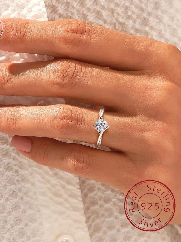 

Классическое простое круглое кольцо из стерлингового серебра 925 пробы для женщин, юбилей, помолвка, свадьба, повседневная одежда, роскошные ювелирные изделия