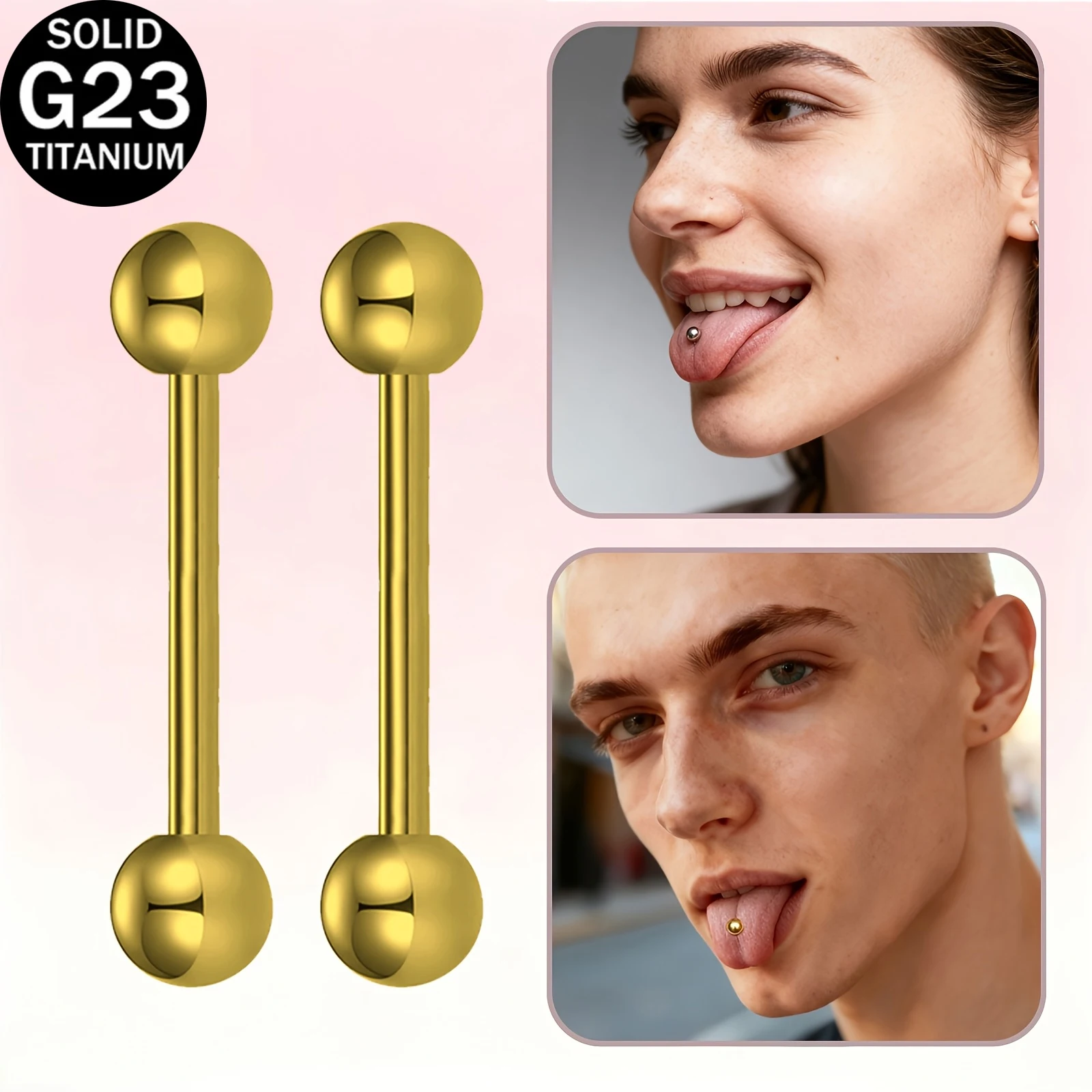 2pcs G23 Titanium Alloy 14G Tongue Rings Barbell Industrial Straight Barbells Body Piercing Jewelry Hypoallergenic