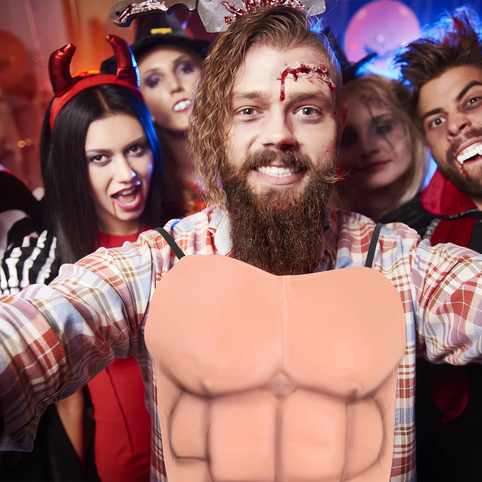 Traje falso adereços de festa camisa de vestuário homem muscular silicone eva cosplay bar