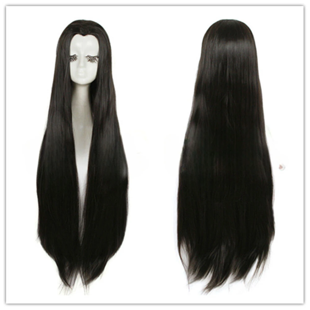 Kiat kecantikan Wig Cosplay panjang hitam lurus kuno janda Maple puncak 100cm