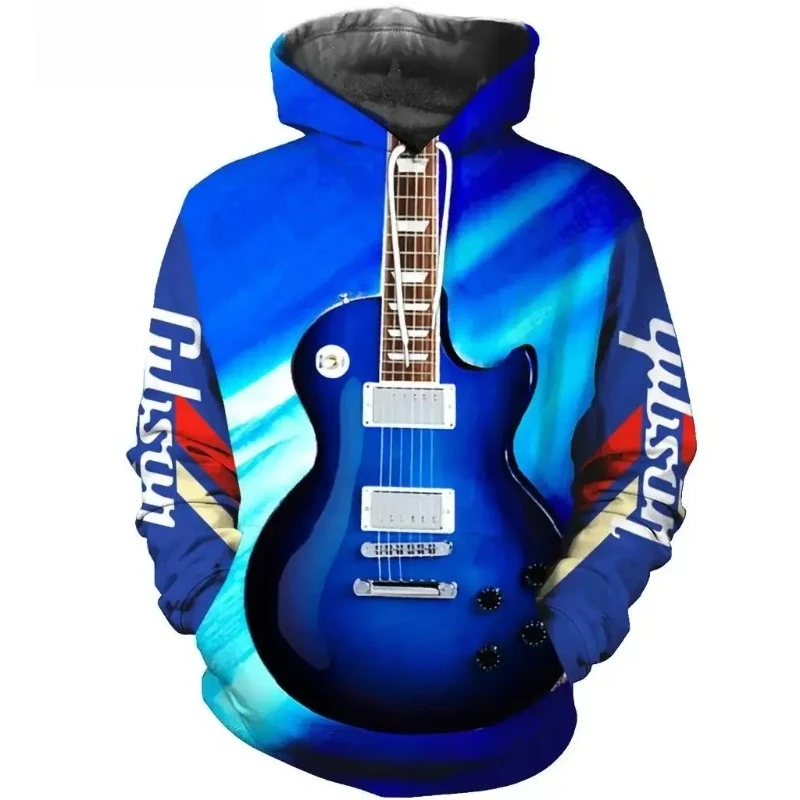 

2025 Fashion Men's 3D Guitar Printed Fashion Hoodie Daily Sports Shirt Music Women's Psychedelic Clothing Wholesaler