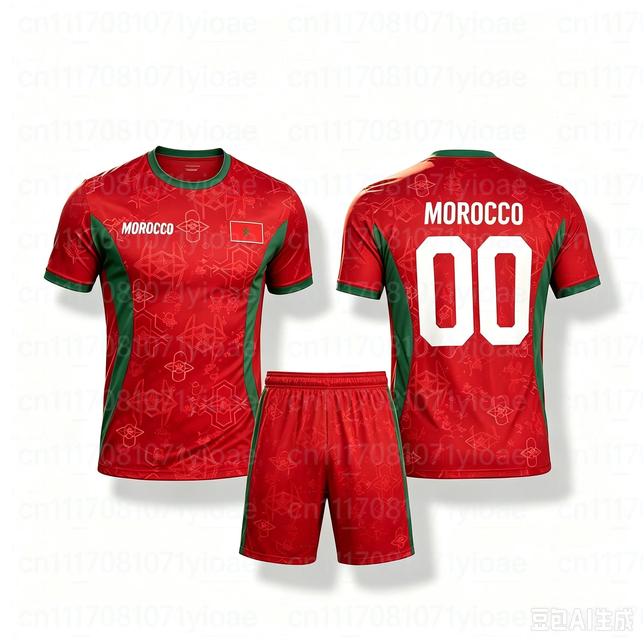 New 2 Piece Morocco Flag Print Jersey Fan Football Jersey T-Shirt Family Matching Set Breathable Special Kit for Adults Children