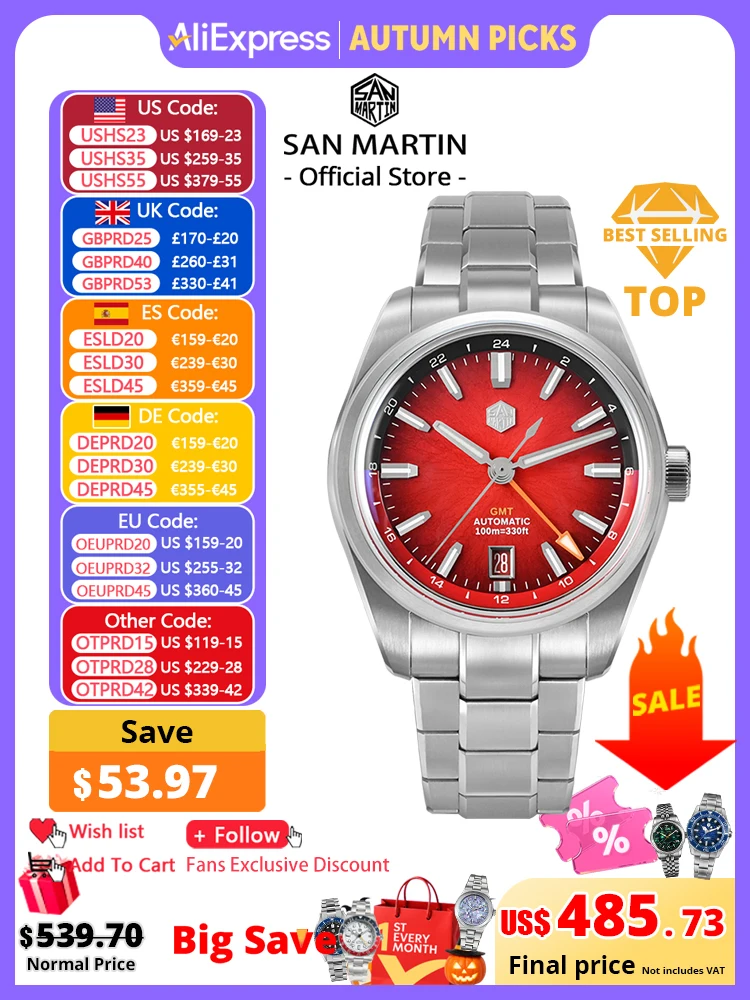 San Martin New 39mm Enamel JianZhan GMT Miyota 9075 Watch Luxury Gada Men Automatic Mechanical Dress Watch Chinese Style SN0144