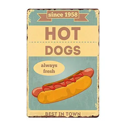 Metal Tin Sign Hot Dogs Always Fresh Pub Bar Retro Poster Home Kitchen Restaurant Wall Decor Signs 12x8inch