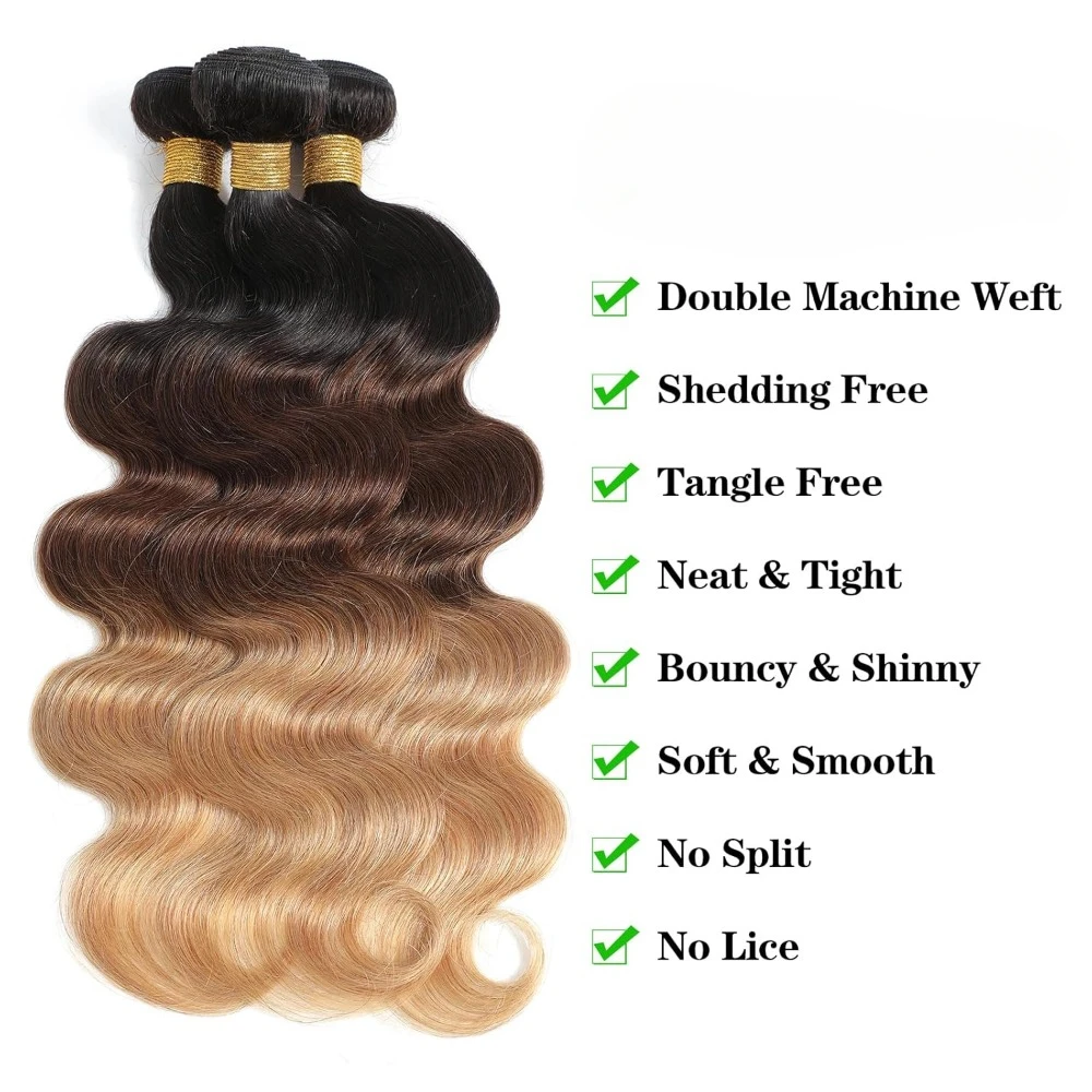 12A 등급 1B/4/27 옴브레 블론드 바디 웨이브 인모 헤어 번들 100g/개 더블 웨프트 헤어 익스텐션 풀 엔드 브라질리언 버진 헤어