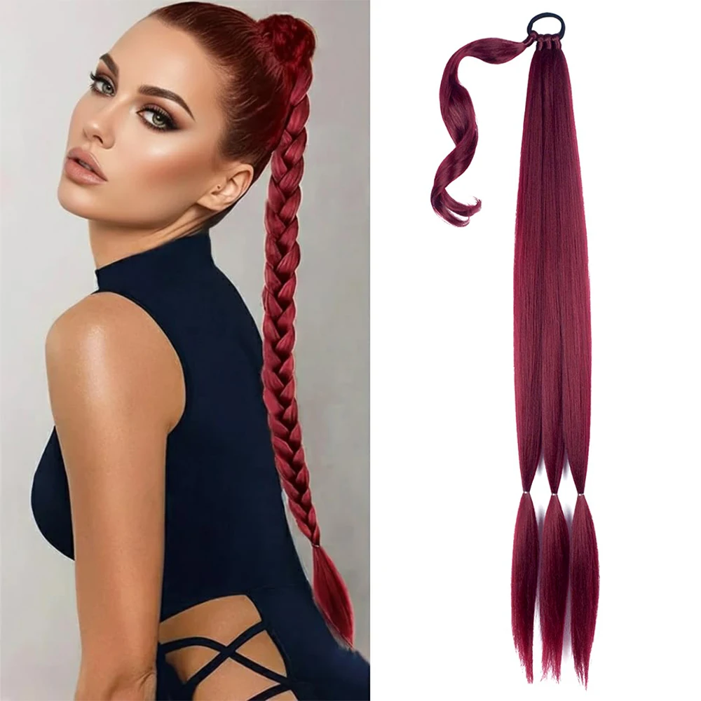 BUG DIY Braiding Hair Ponytail Extensions, 30‘’High Temperature Synthetic Wrap Around Ponytail Hairpieces with Elastic Tie