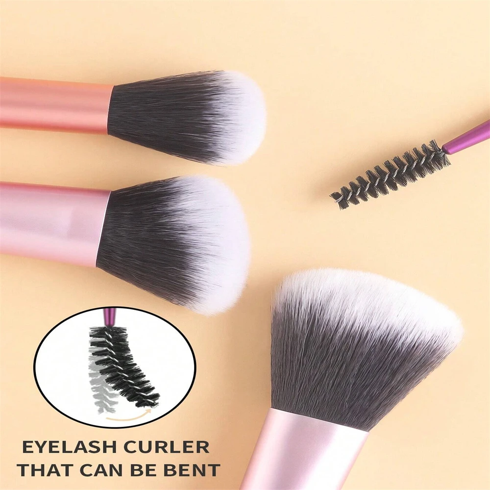 Ensemble de 10 mini pinceaux de maquillage avec poignée portable transparente pour poudre libre, fard à joues, fard à joues, fard à paupières, comprend 4 bouffées
