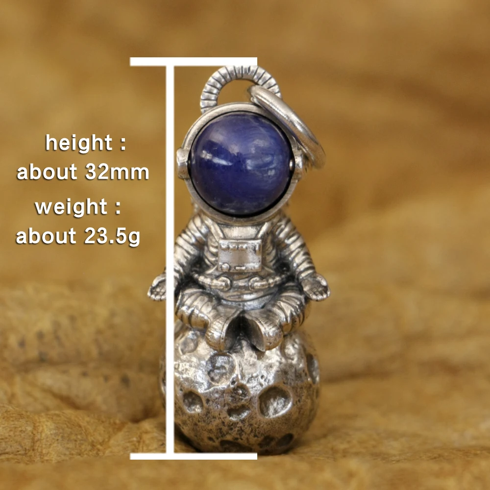 LINSION 925 Sterling Silver Blue Astronaut Helmet Earth Guardian Mens Biker Punk Pendant TA346