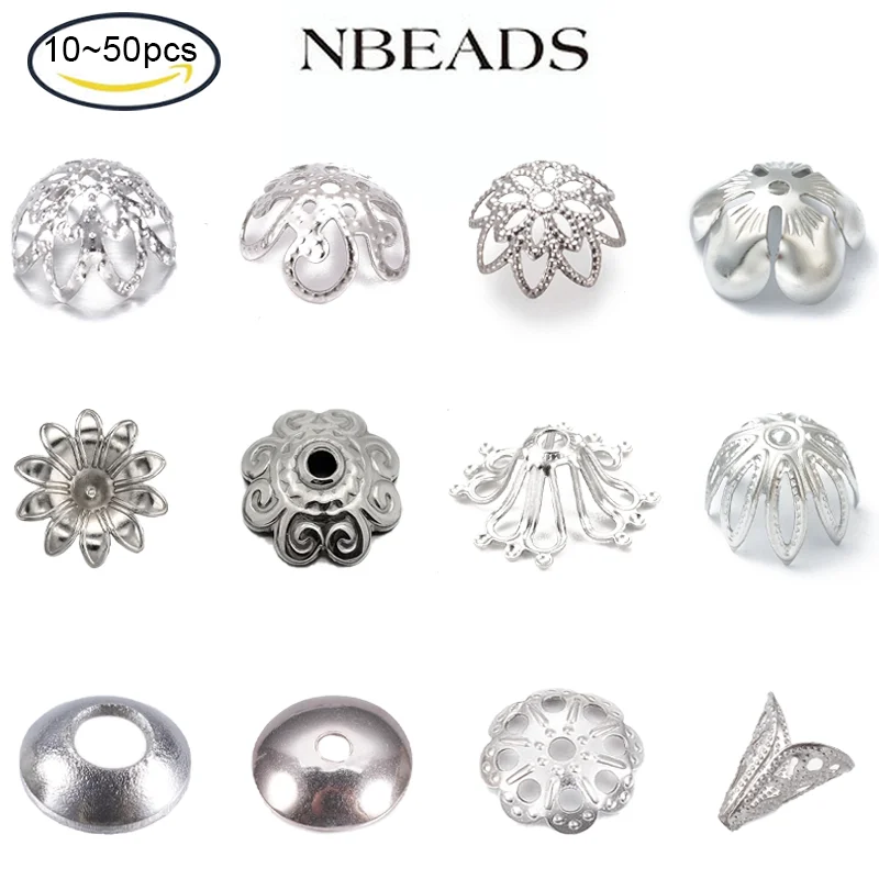 NBEADS 10-50PCS 8x4mm 304 Stainless Steel Bead Caps Stainless Steel Color Hole: 1mm For Jewelry Bracelet Earrings Making