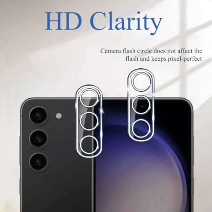 3+3 عبوات مصممة لهاتف سامسونج جالاكسي S23 واقي شاشة وواقي عدسة الكاميرا 9H هاردن جالاكسي S23 خلية من الزجاج المقسى Pho