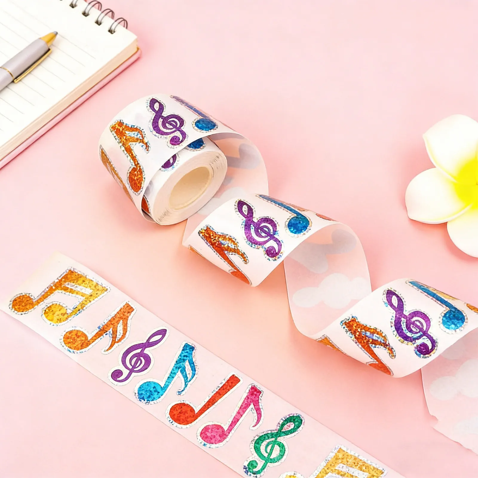 

500Pcs Colorful Music Note Stickers Waterproof Vibrant Roll for Piano Labeling Music Supplies Sticky Labels Roll
