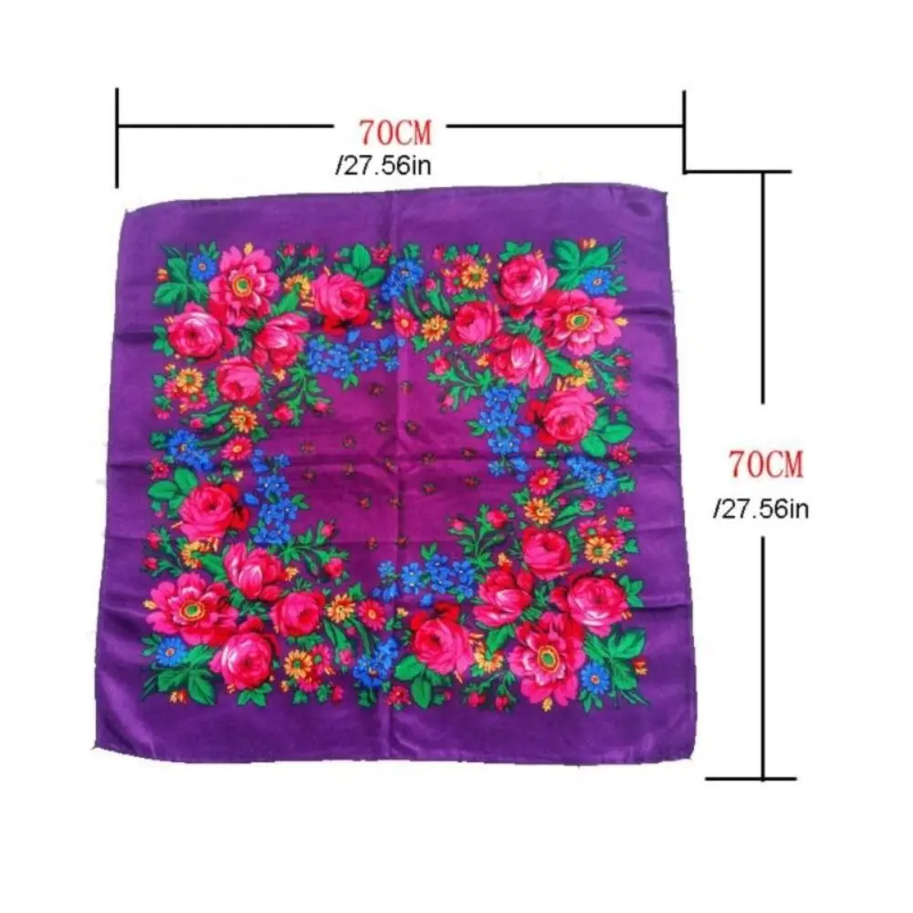 Polyester Rose Flower Print Head Scarf New Square Ethnic Style Headwraps Sunscreen Square Shawl