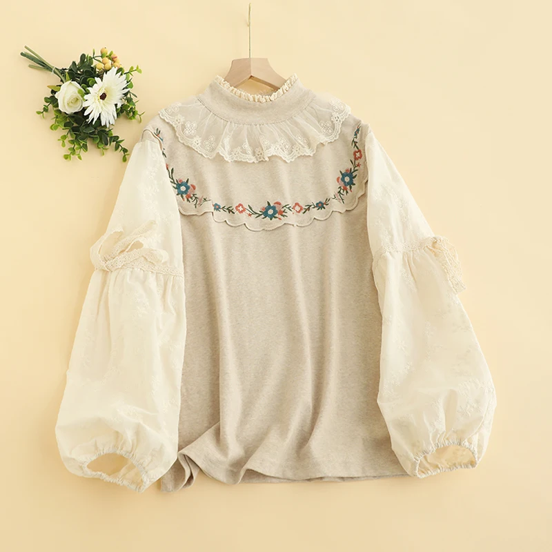 Autumn New Sweet Embroidered Top For Woman Long Sleeve Casual Tops 824-855